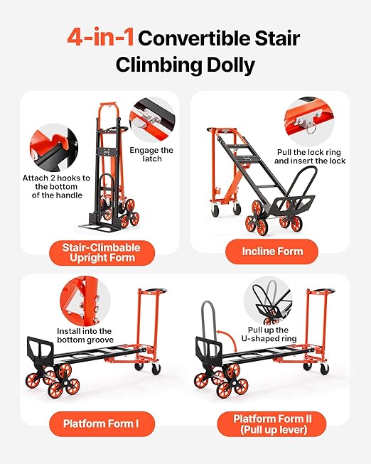 VEVOR 3 in 1 Industrial Convertible Stair Climbing Cart, 770 lbs Max Load - Image 3