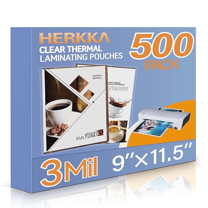 HERKKA 500 Pack Laminating Sheets, Holds 8.5 x 11 Inch Sheets, 3 Mil Clear by HERKKA