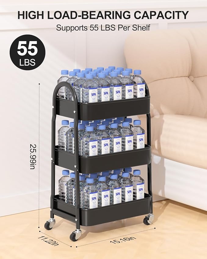 EAGMAK 3 Tier Rolling Cart Under Desk, Metal Storage Cart - Image 3