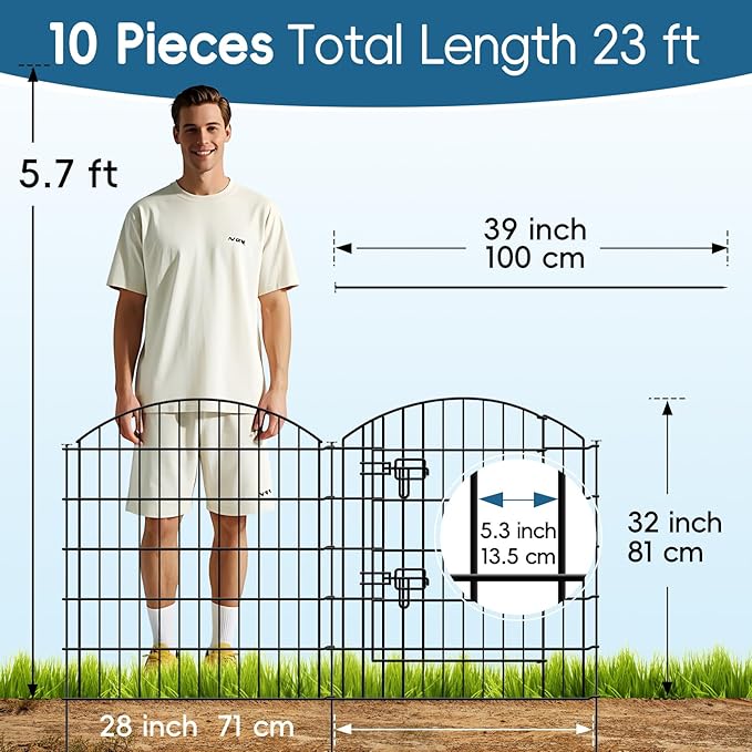 Metal Garden Fence 32 in H x 28 in W 10 Panels Total Length 23 ft, No Need Dig - Image 7