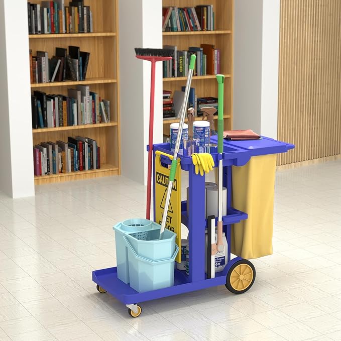 Nisorpa Commercial Janitorial Cart, 3-Shelf Housekeeping Cart, High Capacity - Image 8