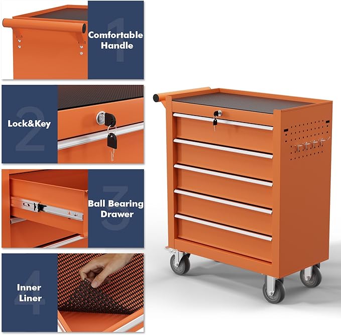 5-Drawer Tool Chest, Rolling Tool Cart - Image 4