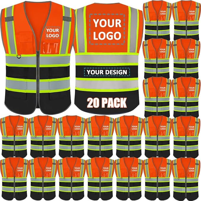 BeautyWill Custom Logo 10/20 Pack Safety Vest Class2 High Visibility Vest by BeautyWill