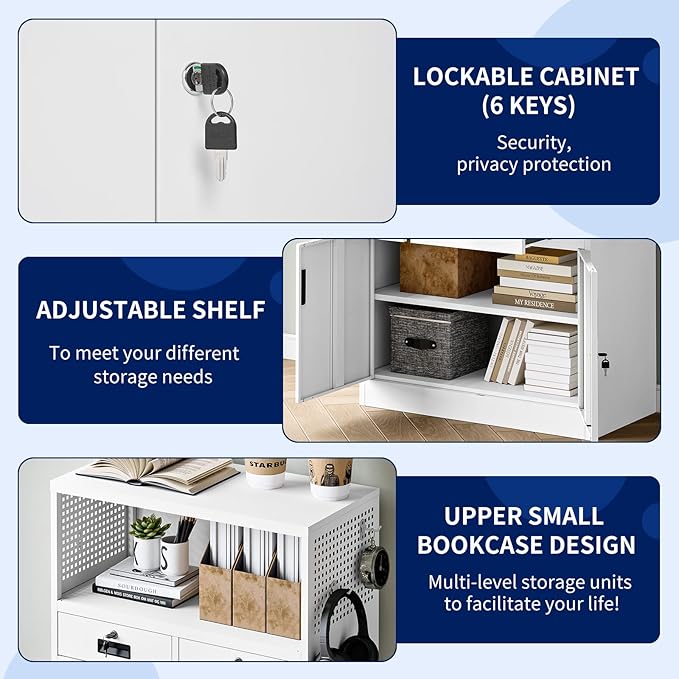 Yizosh Locking Cabinet with 2 Drawers, Metal Storage Cabinet with Locking Doors - Image 7