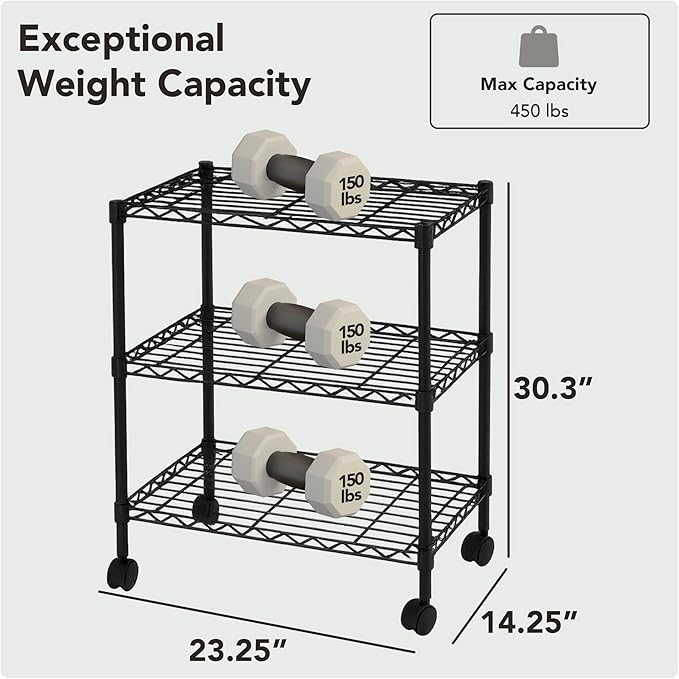 3 Tier Wire Shelving Unit Storage Rack, Metal Heavy Duty Utility Organizers - Image 3