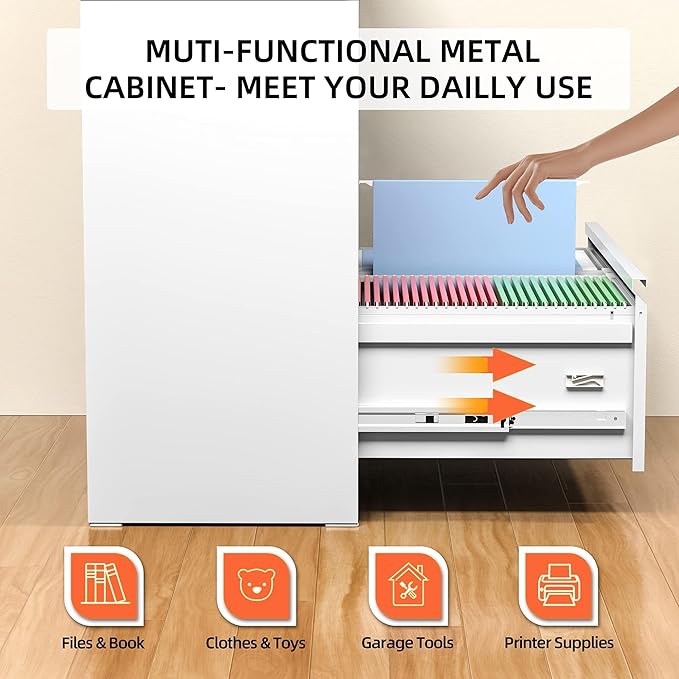 INTERGREAT Lateral File Cabinet 2 Drawer, Metal 2 Drawer White Filing Cabinet - Image 4