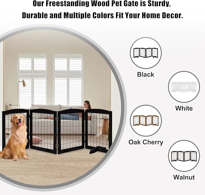 LZRS 4-Panel Freestanding Wooden Dog Gate—Extra Wide 30” Tall Foldable Pet - Image 5