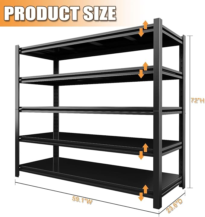 59''W/72''H Garage Shelving Units Heavy Duty 3500LBS Metal Storage Shelves - Image 2