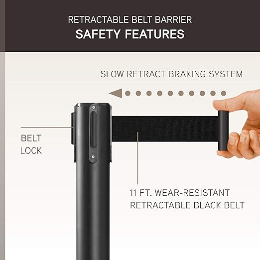 Qbuster Black Stanchions with Retractable Belts, Crowd Control Safety Barrier - Image 3
