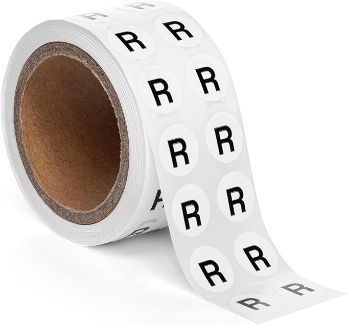 1000pcs Letter R Stickers, 0.5" Letter Sticker Dot Labels by SutterSigns