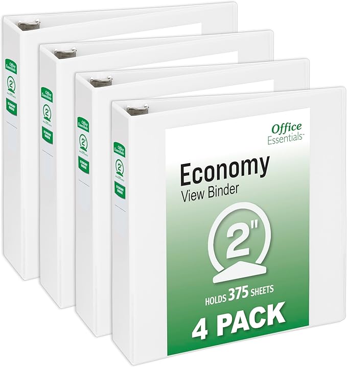 Office Essentials Economy View 3 Ring Binders, 2.8" Spine, 375-Sheet Capacity by OfficeEssentials