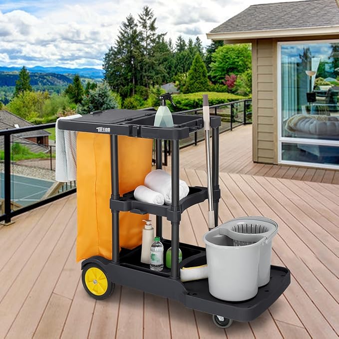 TUFFIOM Commercial Traditional Cleaning Janitorial 3-Shelf Cart, 500 Lbs - Image 8