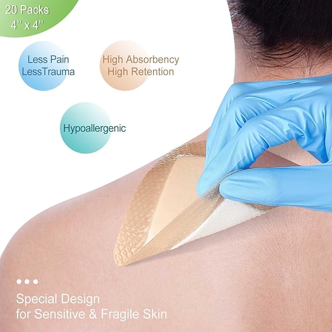 NeuHeils Silicone Super Absorbent Wound Dressing 4''x4'' 20 Packs, - Image 3