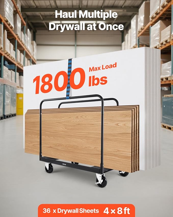 VEVOR Drywall Cart Dolly, 1800 lbs Load Capacity, Steel Panel Truck Cart - Image 2