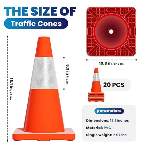 20 Pack 18" Traffic Cones, Parking Lots, Driveway Marking - Image 2