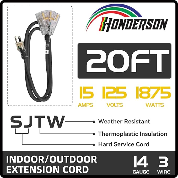 3-Outlets Indoor Outdoor Extension Cord Weatherproof - Image 2