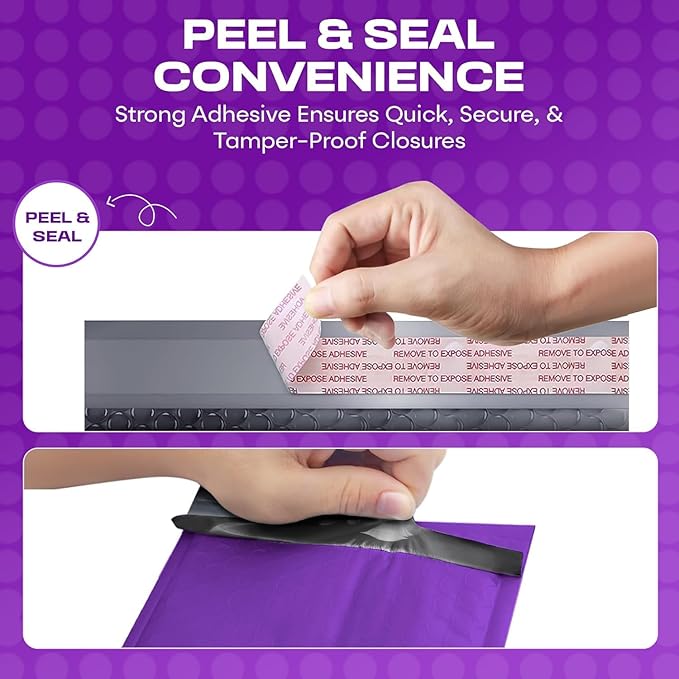 Purple Large Poly Bubble Mailers 12x15 inch | Self Seal Padded Envelopes - Image 4