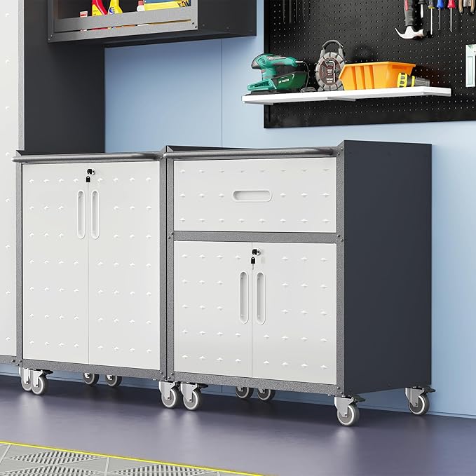 Metal Storage Cabinet with Wheels, Rolling Tool Chest with Adjustable Shelf & - Image 2