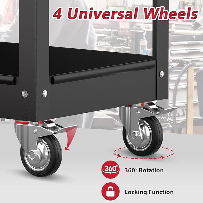 3 Tier Rolling Tool Cart on Wheels, Heavy Duty Service Cart Industrial Utility - Image 7
