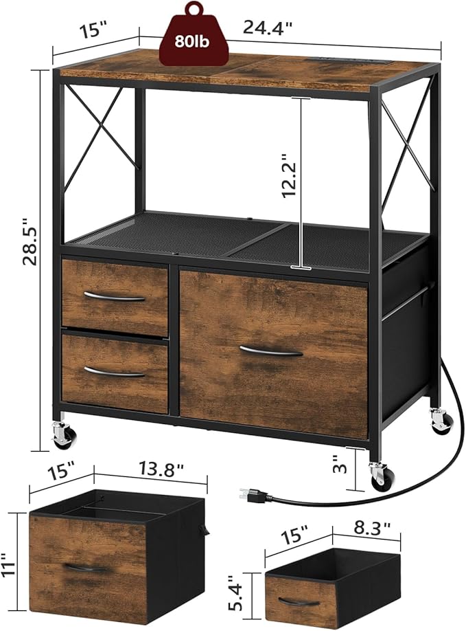 File Cabinet with Charging Station, 3 Drawer Lateral Filing Cabinet - Image 3