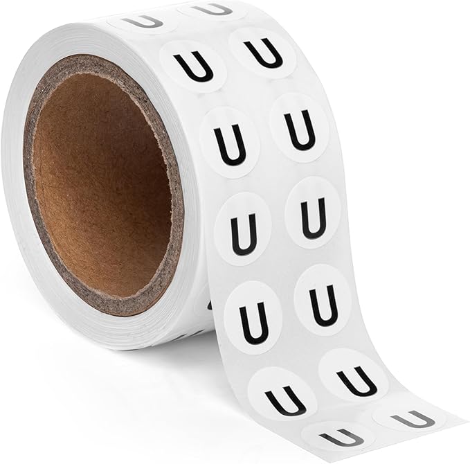 1000pcs Letter U Stickers, 0.5" Letter Sticker Dot Labels by SutterSigns