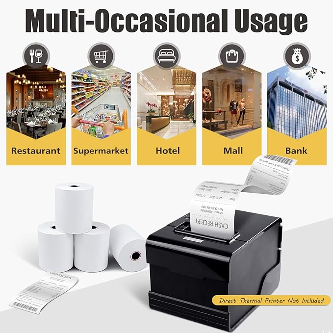 3-1/8 X 230 ft Thermal Credit Card Paper, 80mm Receipt Printer Square POS - Image 6