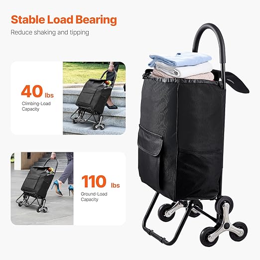 VEVOR Stair Climber Cart, 36L Capacity, Grocery Cart Laundry Stair Climbing - Image 3