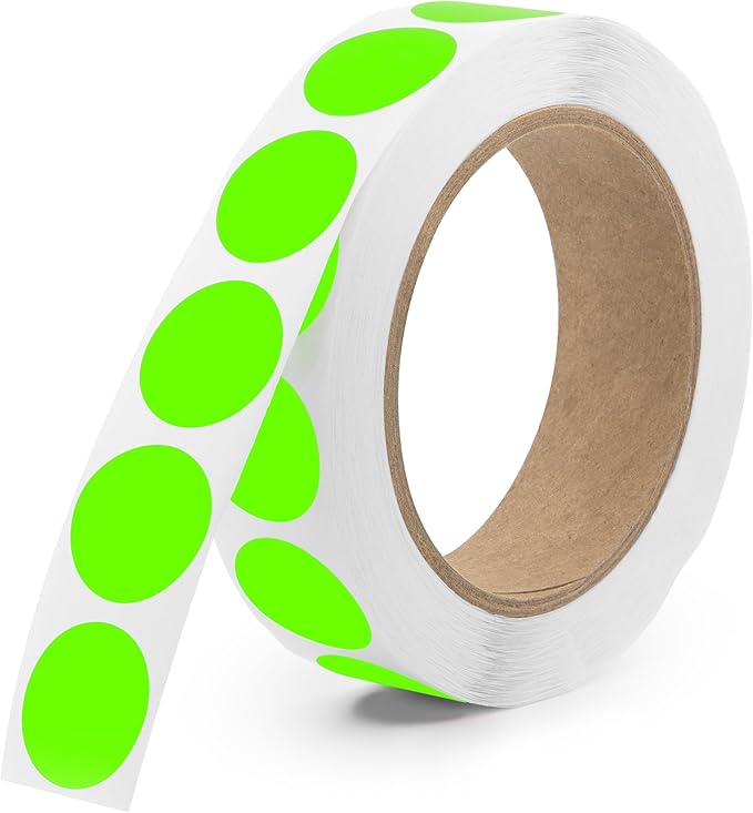 Fluorescent Green 1-Inch Circle Dot Stickers – 1, 000 Round Strong Adhesive by Unknown