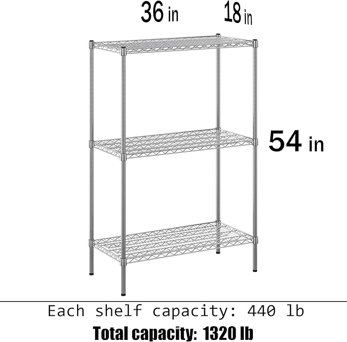 18" Deep x 36" Wide x 54" Height Wire Shelving Kit | 3-Tier | NSF Commercial - Image 3