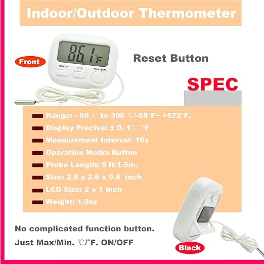Small Digital Thermometer ON/Off Switch Indoor/Outdoor Meter Gauge - Image 2