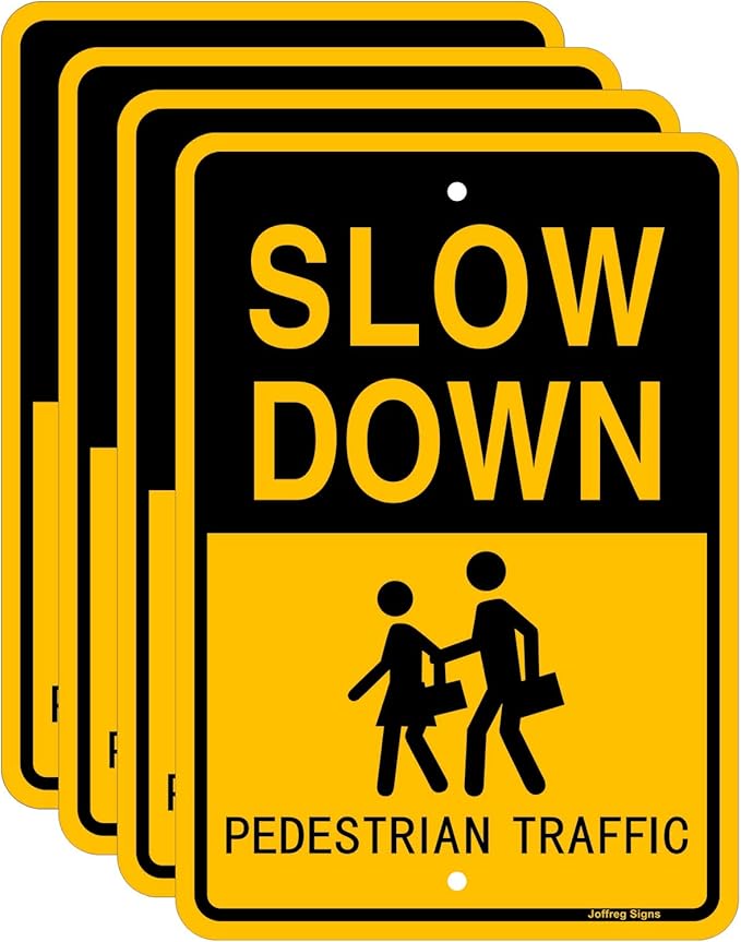 Joffreg Slow Down Pedestrian Traffic Sign, 17 x12 Inches, Reflective Aluminum by Joffreg