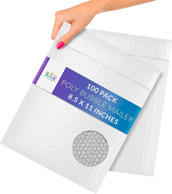 ABC PACK & SUPPLY Poly Bubble Mailers, 8.5 x 11 Inch. Pack of 100 White Padded by ABCPackSupply%C2%AE