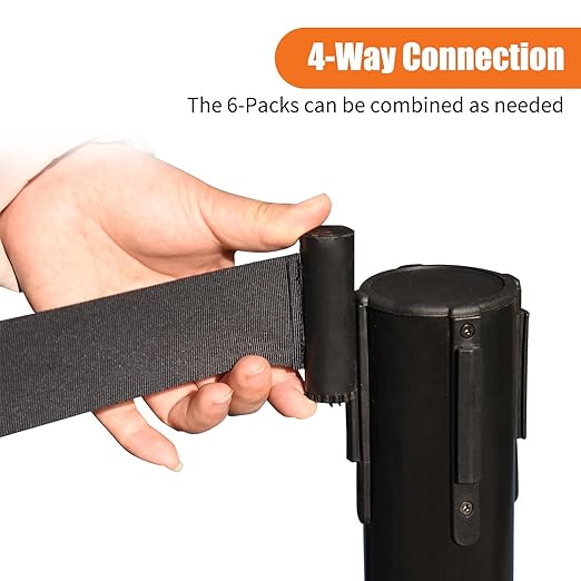 41" Black Crowd Control Stanchion Set, Stable Heavy-Duty Rubber Base - Image 5