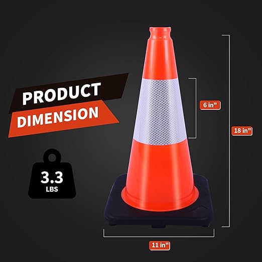 18" Traffic Safety Cones Orange Road Cones, Construction Cone - Image 3