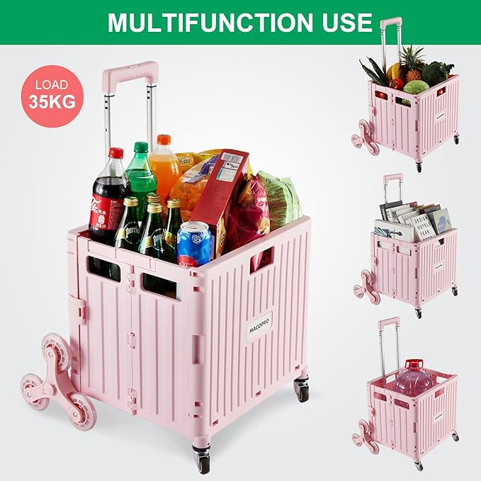 Foldable Utility Cart with Stair Climbing Wheels, Collapsible Rolling Crate - Image 2