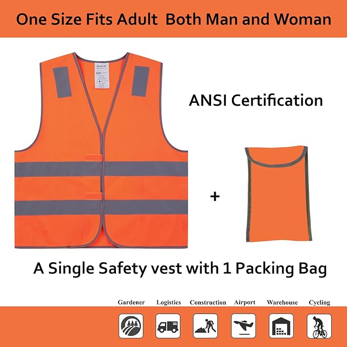 Orange Safety Vests 10 Pack, Reflective High Visibility Construction Working - Image 2