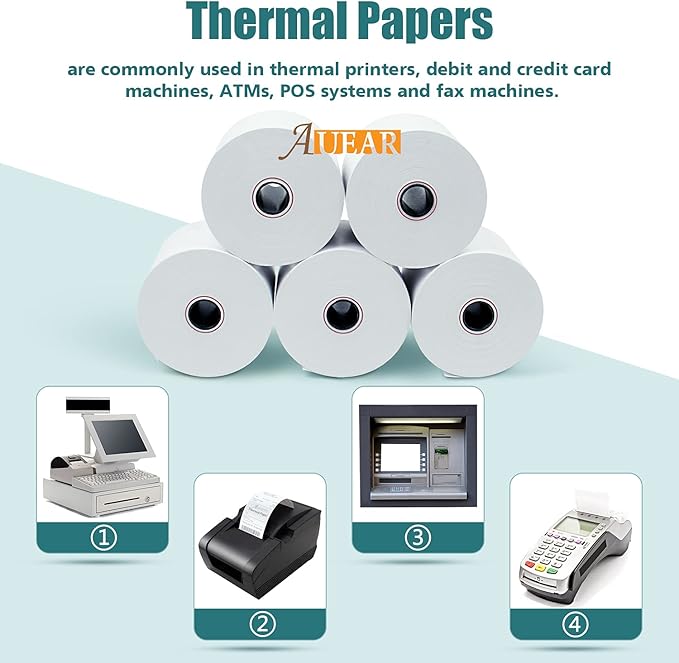 AUEAR, Thermal Cash Register POS Paper Rolls, 2 1/4" x 230' - Image 4