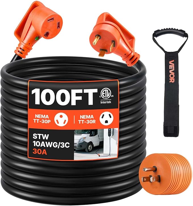 VEVOR 100 FT RV Extension Cord, 30 Amp, 125V 2500W Heavy Duty STW 10/3 Gauge by VEVOR