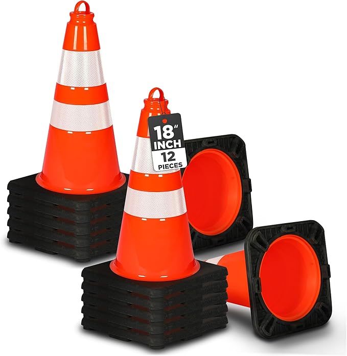 Pyle 18" Traffic Cones 12-Pack, High-Visibility Orange Safety Cones by PyleUSA