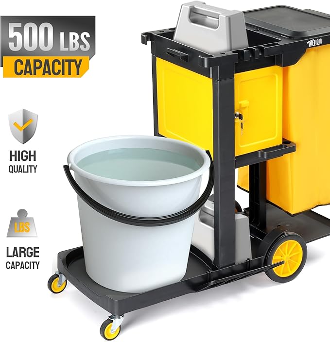 TUFFIOM Janitorial Cart with Key-Locking Cabinet, 3-Shelf Commercial Cleaning - Image 7