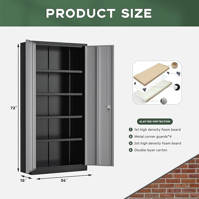 Greenvelly Metal Storage Cabinet, Lockable Steel Cabinet - Image 3