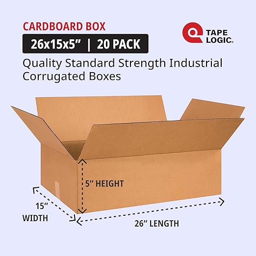 TAPE LOGIC 26x15x5 Flat Corrugated Boxes, 26L x 15W x 5H, Storage Box - Image 2