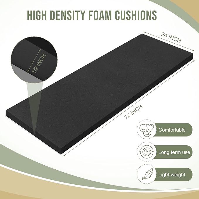 Frienda 2 Pcs Upholstery Foam 1/2" x 24" x 72" High Density Cushion Black - Image 3