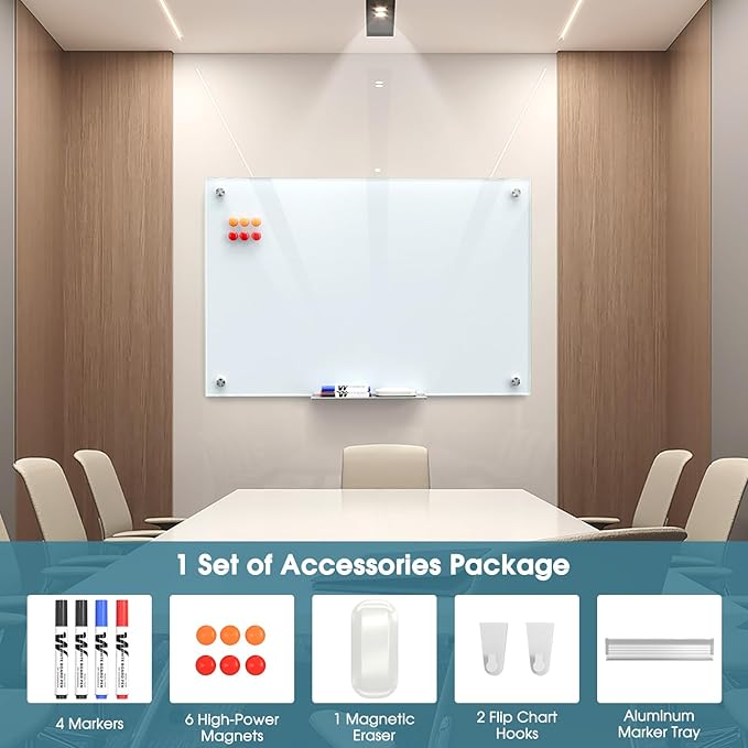 MaxGear Glass Whiteboard 36x24 Inches Wall Mounted, Magnetic White Board - Image 3
