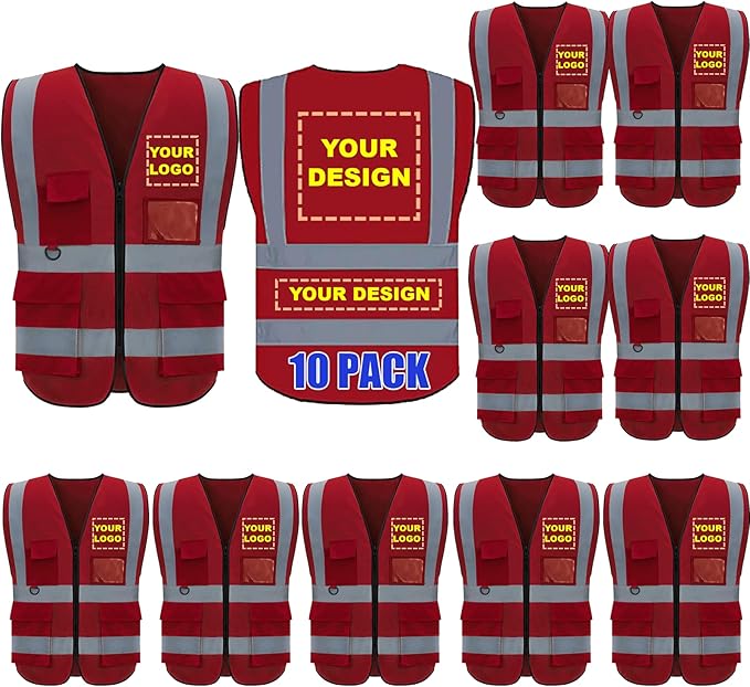 BeautyWill Custom Logo 10/20 Pack Safety Vest Class2 High Visibility Vest by BeautyWill