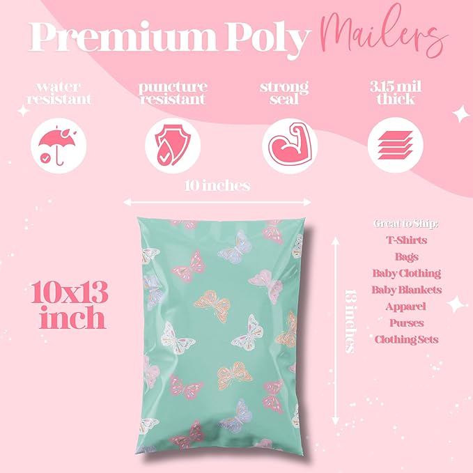 10x13 Designer Poly Mailer 100 Pack Heavy Duty Waterproof Self Seal Shipping - Image 3