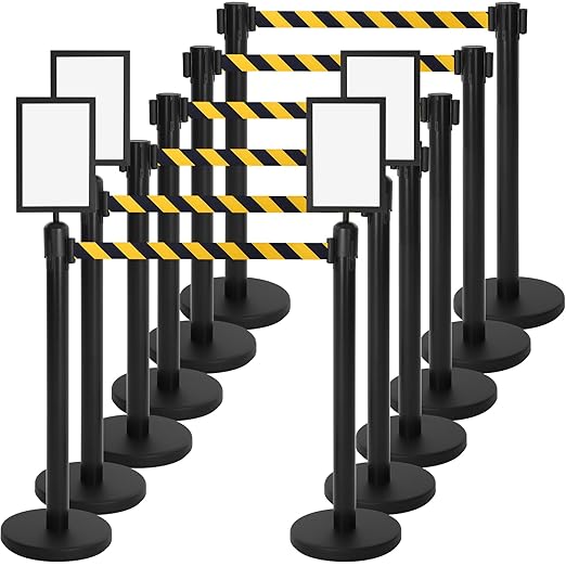 Therwen 12 Pcs Stanchions with 8.2 ft Retractable Belt Black Yellow Crowd by Therwen