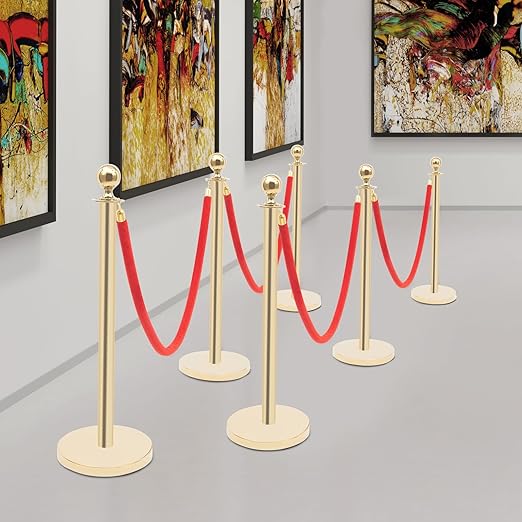 8 Pcs Stanchions with Red Velvet Ropes Set, 4 Red Velvet Ropes and 8 Stainless - Image 6