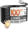 100 ft 12 Gauge Heavy Duty 3 Outlet Extension Cord Splitter by Deeklify