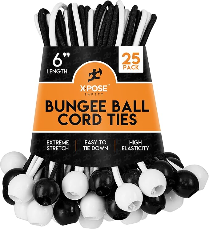 Xpose Safety Bungee Ball Cords 6" 25 Pack Heavy Duty Assorted Colors Black and by XposeSafety